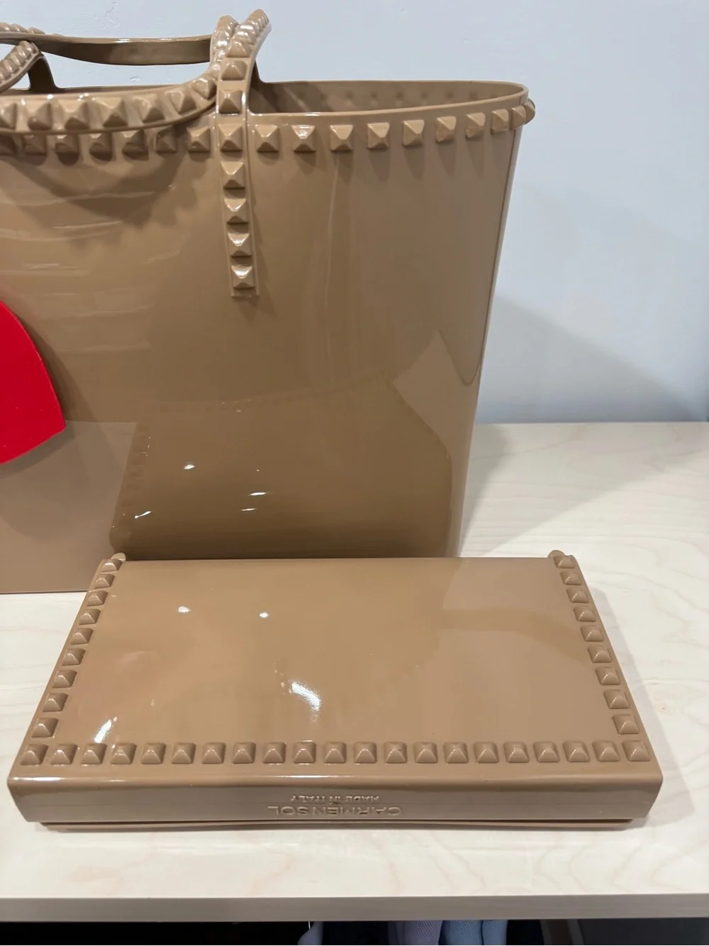 Carmen Sol Angelica Studded Tote & Nora Pouchette Set with Red Heart Tag